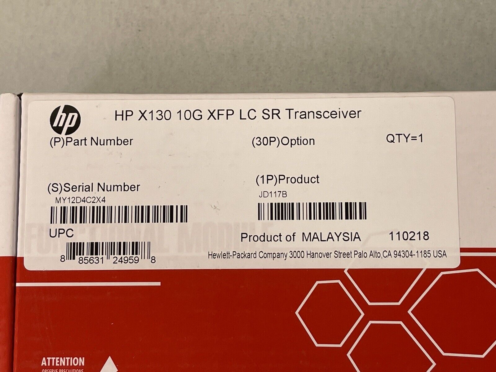 HP H3C JD117B X130 10G XFP SR LC-LC Multi-Mode MM 850nm 300m Transceiver