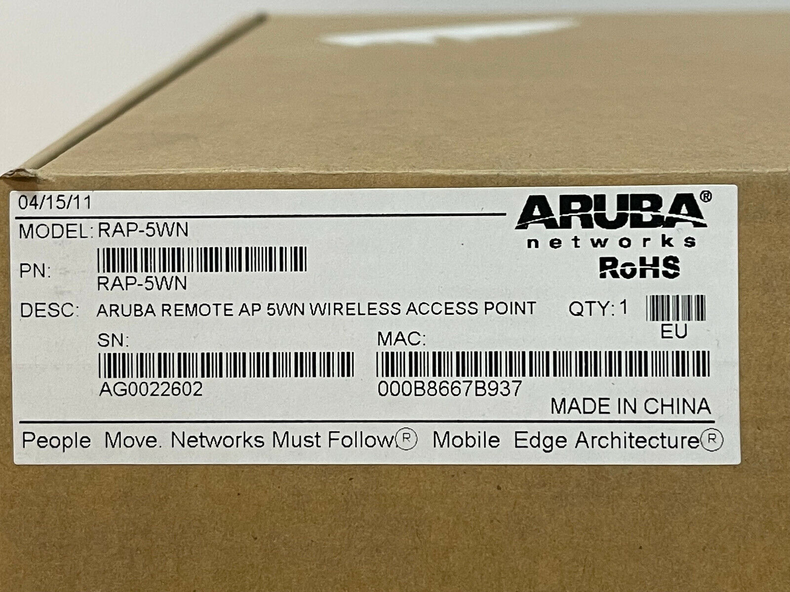 Aruba RAP-5WN Remote Wireless Access Point WAP Universal AC Power 802.11a/b/g/n.