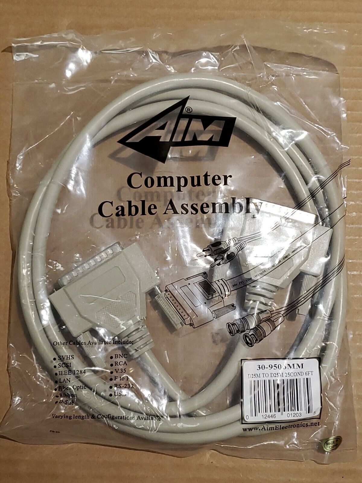 AIM Computer Cable 30-9506MM D-25M To D-25M 25 Cond 6 FT Feet Male To Male.