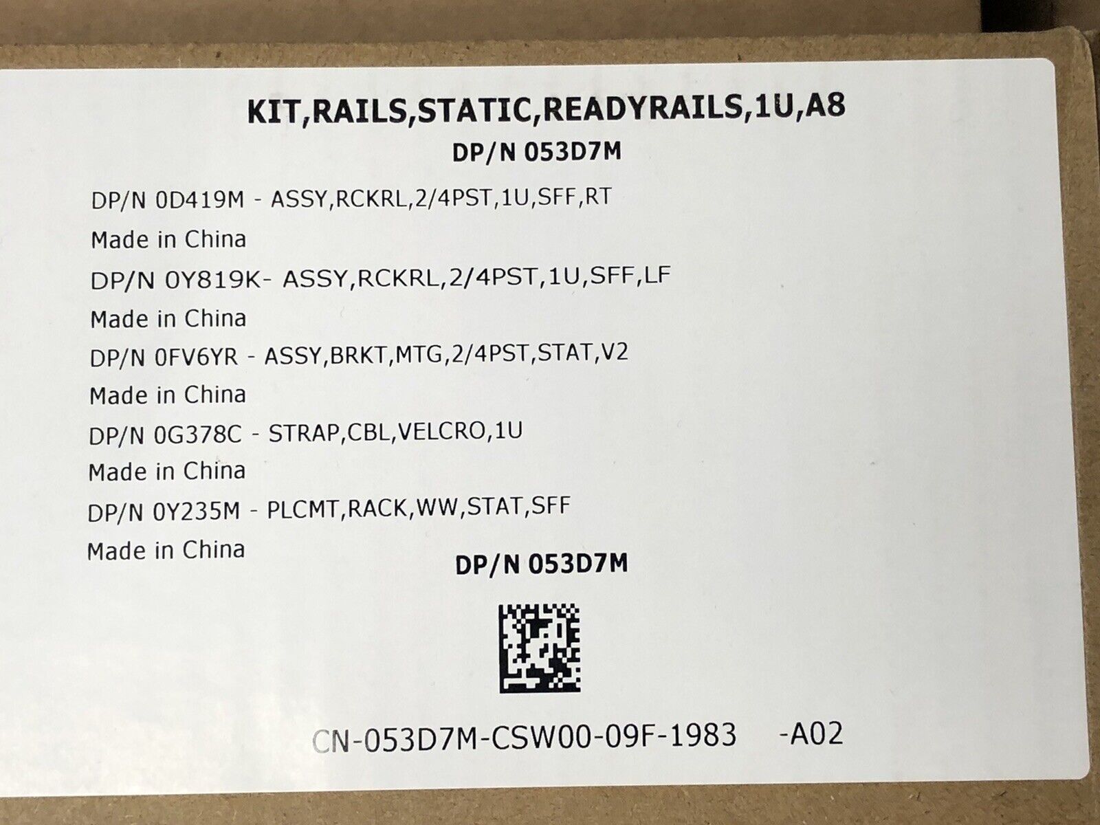 Dell 1U Static Rail Kit 2 or 4-Post R330 R340 R430 R440 R620 R630 R640 R6515 A8.