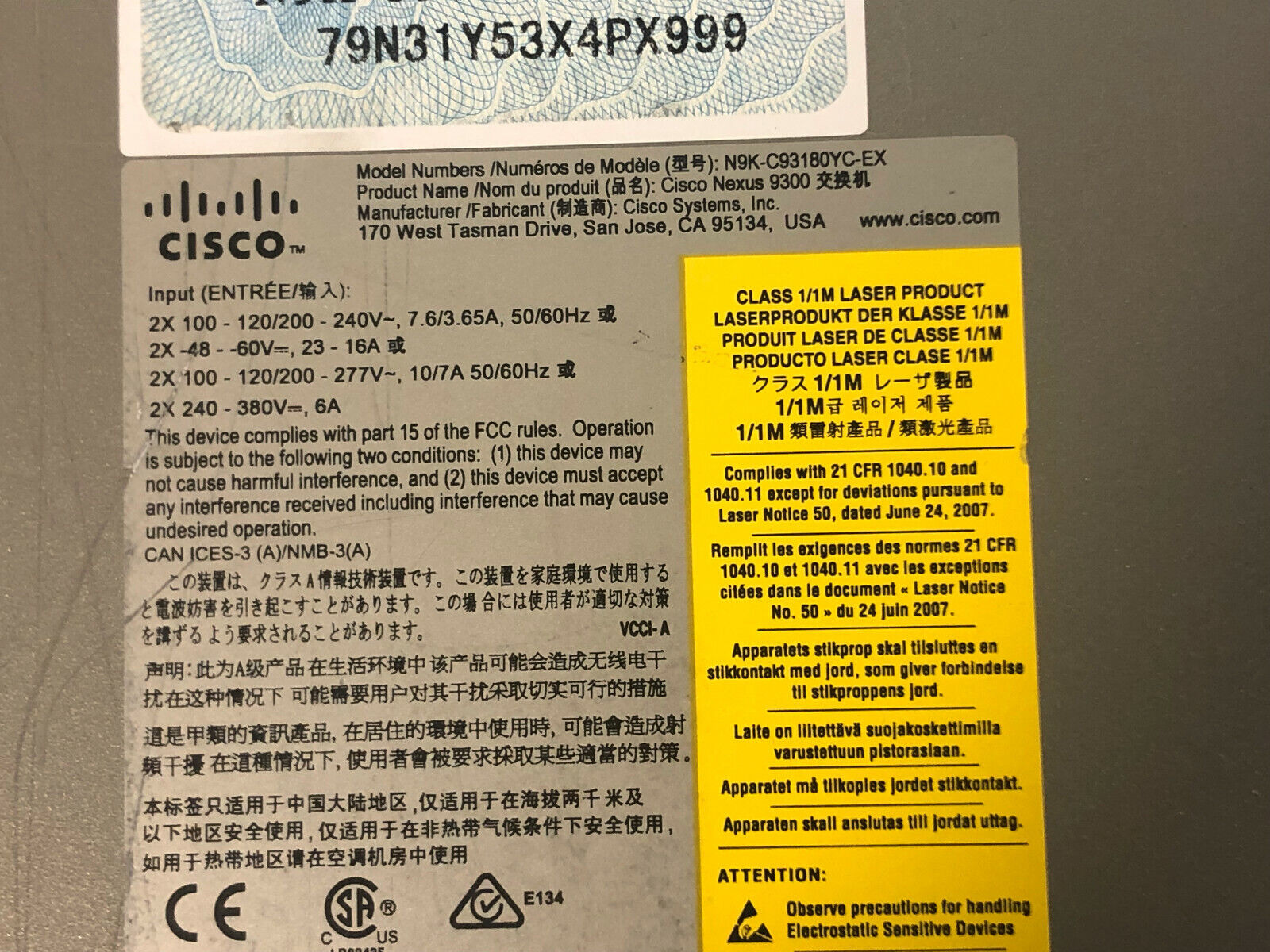 Cisco Nexus 9300 N9K-C93180YC-EX 48 Port 10/25G SFP+ 6 Port 100G QSFP28.