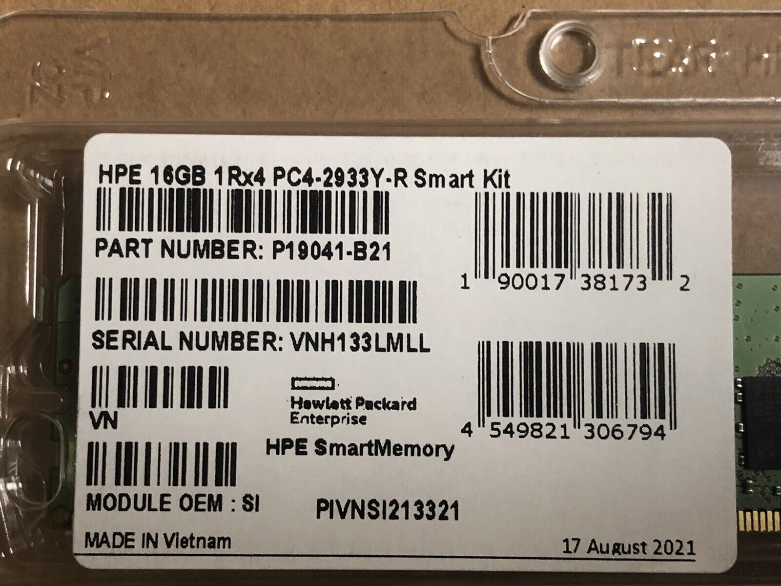 HPE P19041-B21 1x16GB Single Rank x4 DDR4 2933MHz RDIMM ECC CL21 Ram SmartMemory Kit