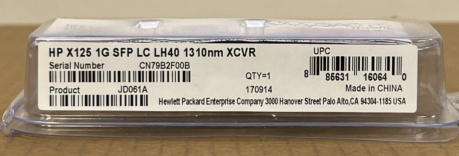 HPE JD061A X125 SFP LH4 1250Mbps LC-LC Single-Mode SMF 1310nm 40km Transceiver
