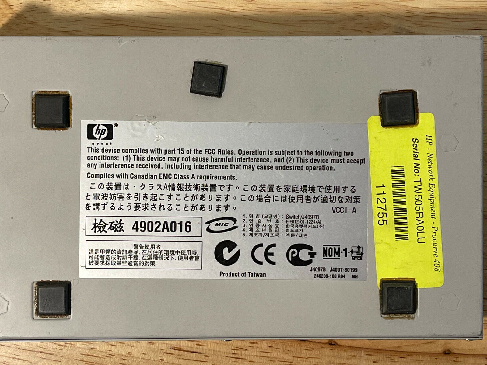 Switch HP ProCurve 408 – 8 Ports Ethernet 10/100 Mbit/s, J4097-61702, Occasion