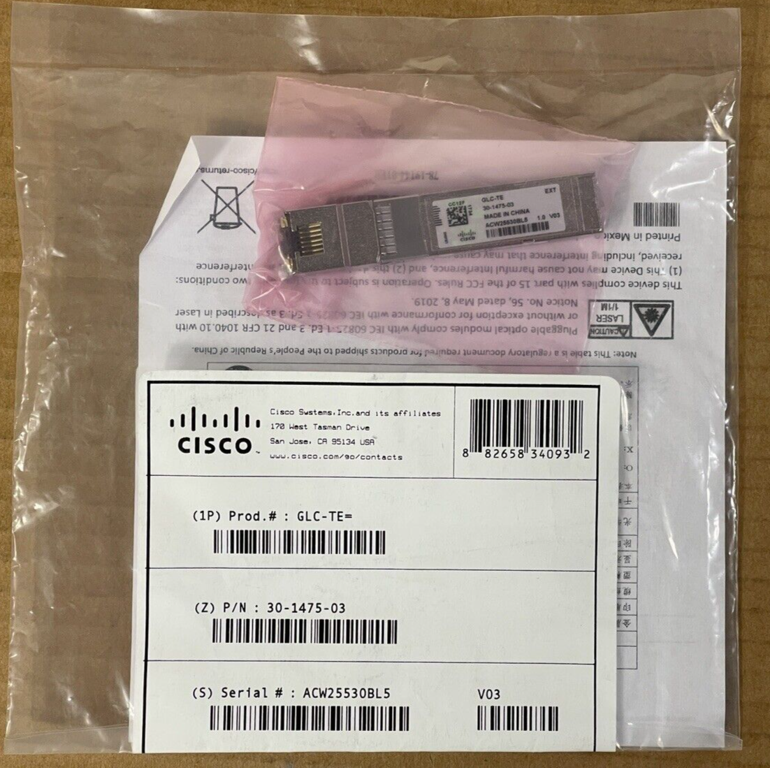 Cisco GLC-TE SFP Transceiver Module RJ45 1GE w/ Hologram 1000BASE-T.