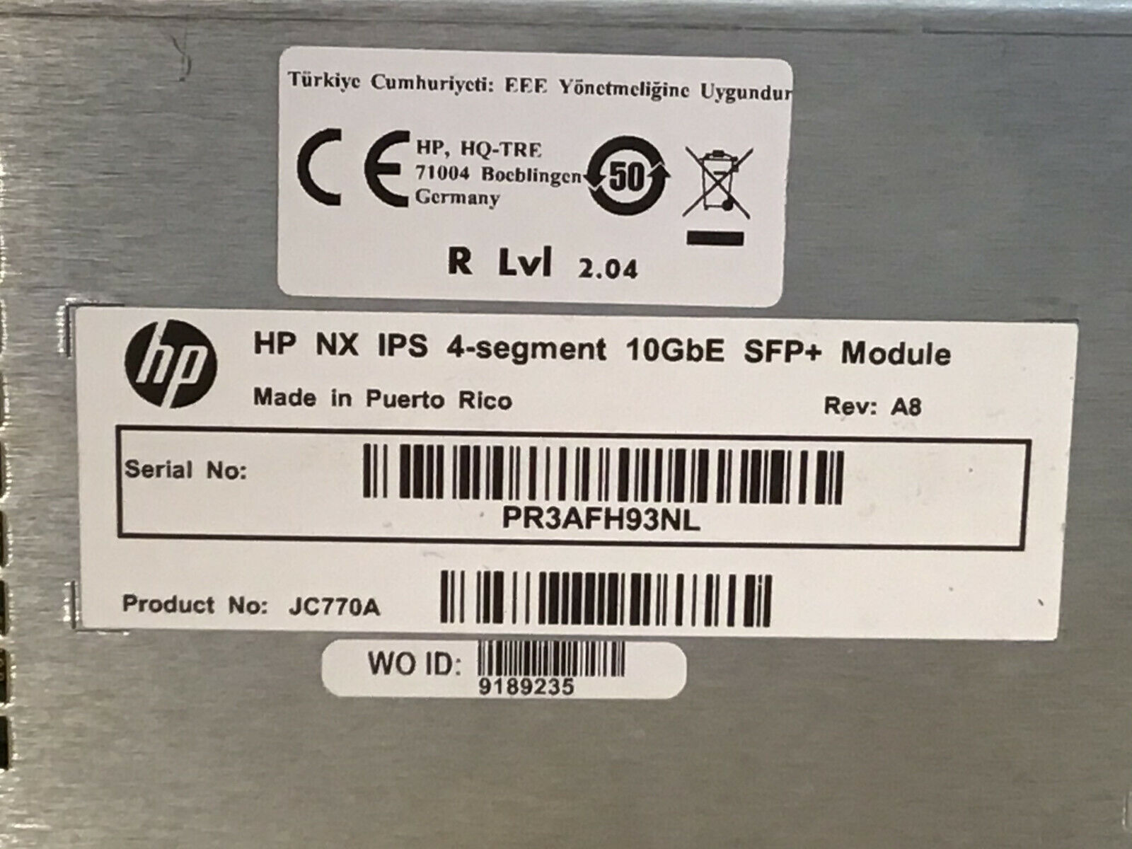 HP JC770A NX IPS 4-segment 10GbE SFP+ Module.
