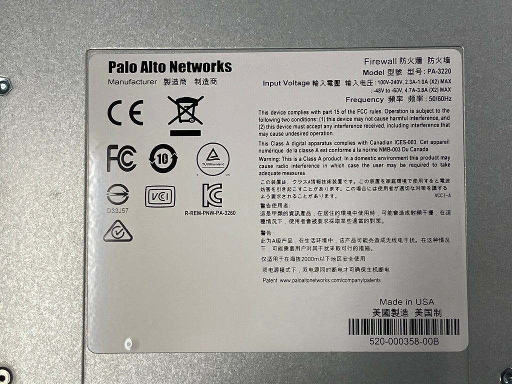 Pa3220 Rear Palo Alto PA-3220 Next-Generation Firewall VPN Gateway 12x RJ-45 8x SF
