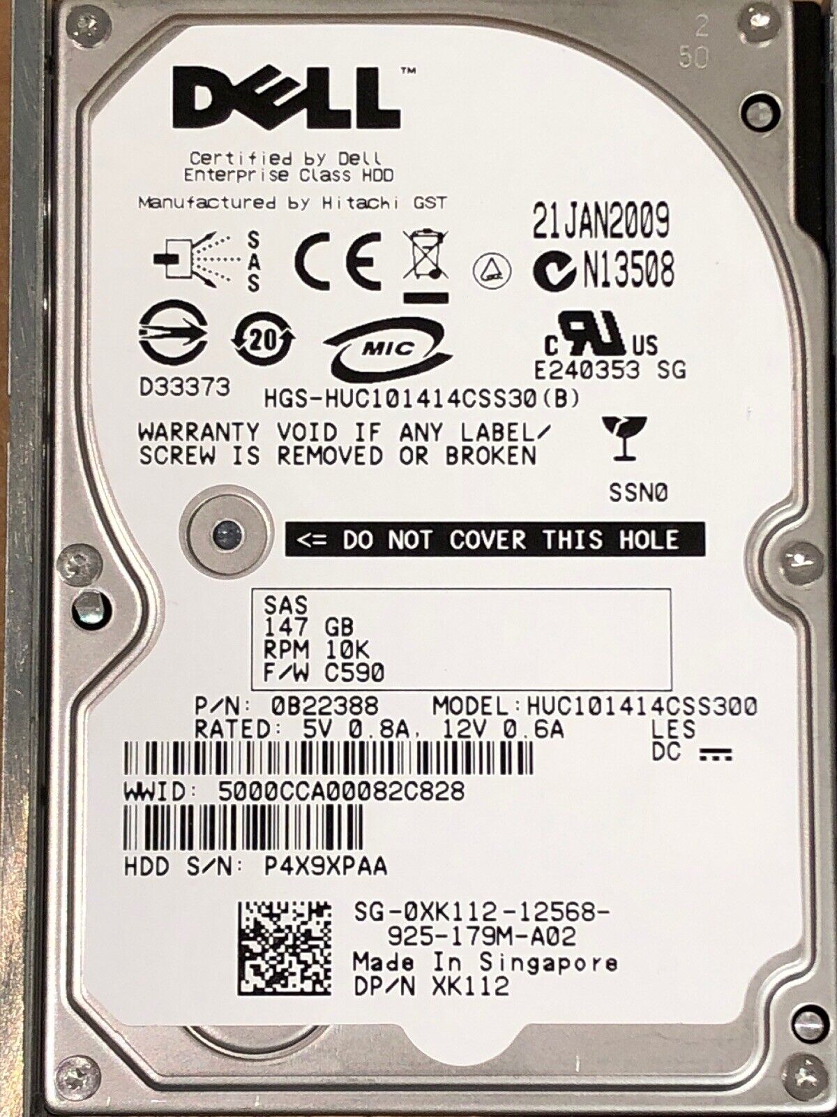 Dell 0XK112 146GB SAS 3Gb/s 10K rpm 2.5" SFF HDD Hard Disk Drive