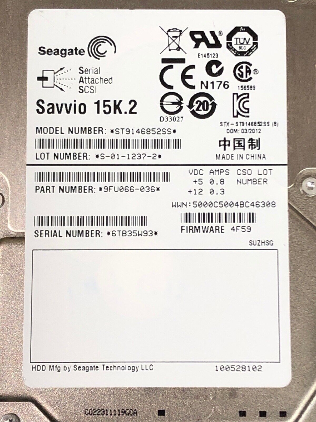 Dell Savvio ST9146852SS 146GB SAS 6Gb/s 15K rpm 2.5" SFF 512 HDD Hard Disk Drive