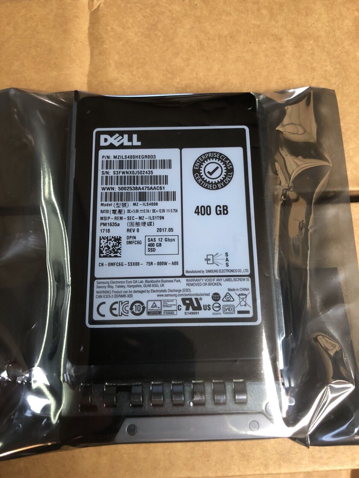 Dell 0MFC6G 400GB SAS 12Gb/s 2.5 SFF Mixed Use TLC SSD Solid State Drive