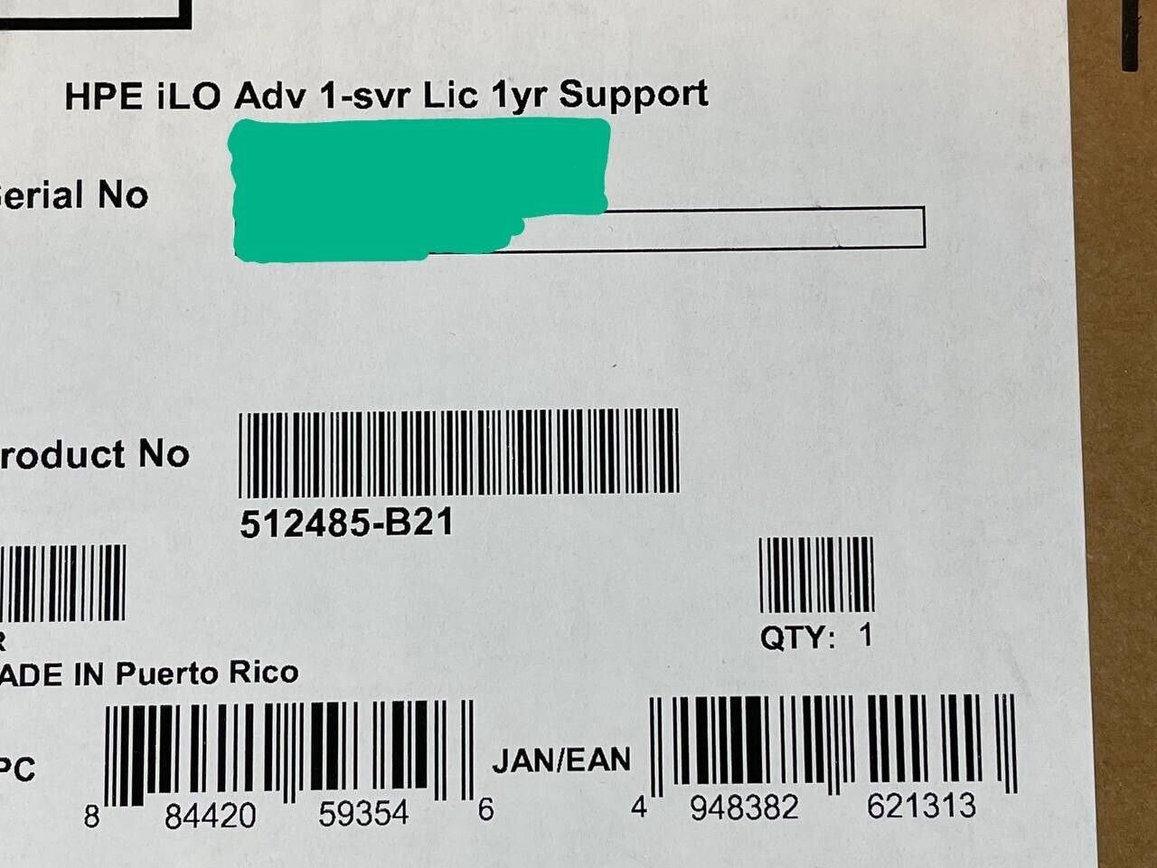 HPE 512485-B21 iLO Advanced Paper License iLO5 w/ 1 Year Support on Licensed Features.