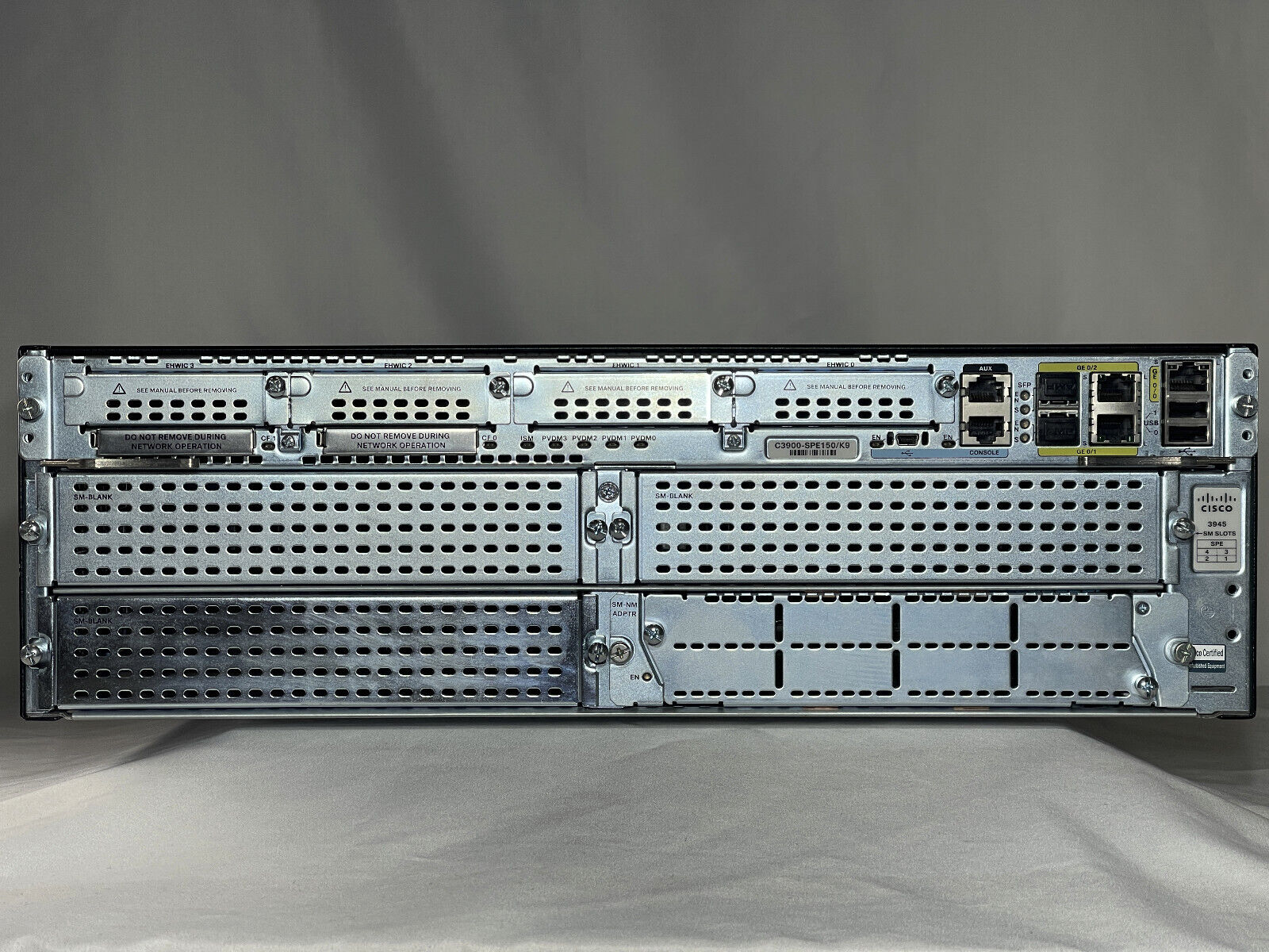 Cisco ISR 3945 Router 3x 1GbE 2x PSU SPE150 1GB RAM 256MB CF IPBASE K9.