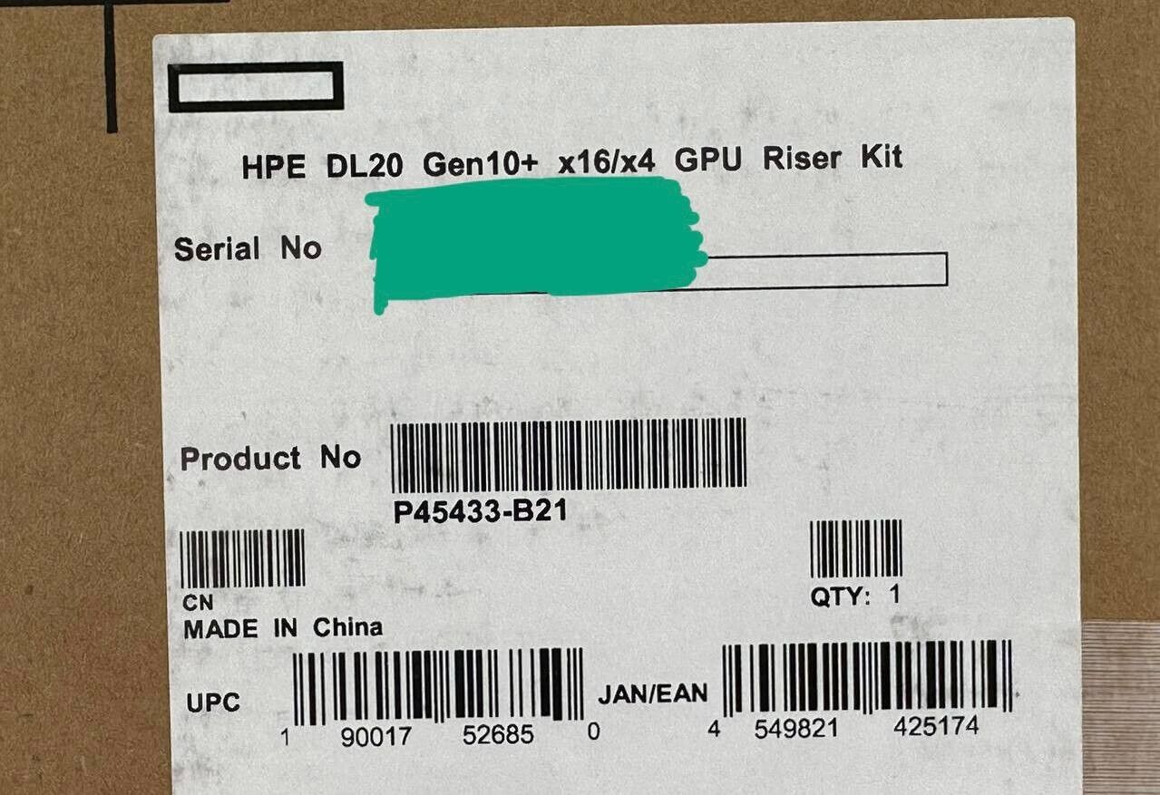 HPE P45433-B21 ProLiant DL20 Gen10+ Plus x16/x4 GPU Riser Kit P48432-001.