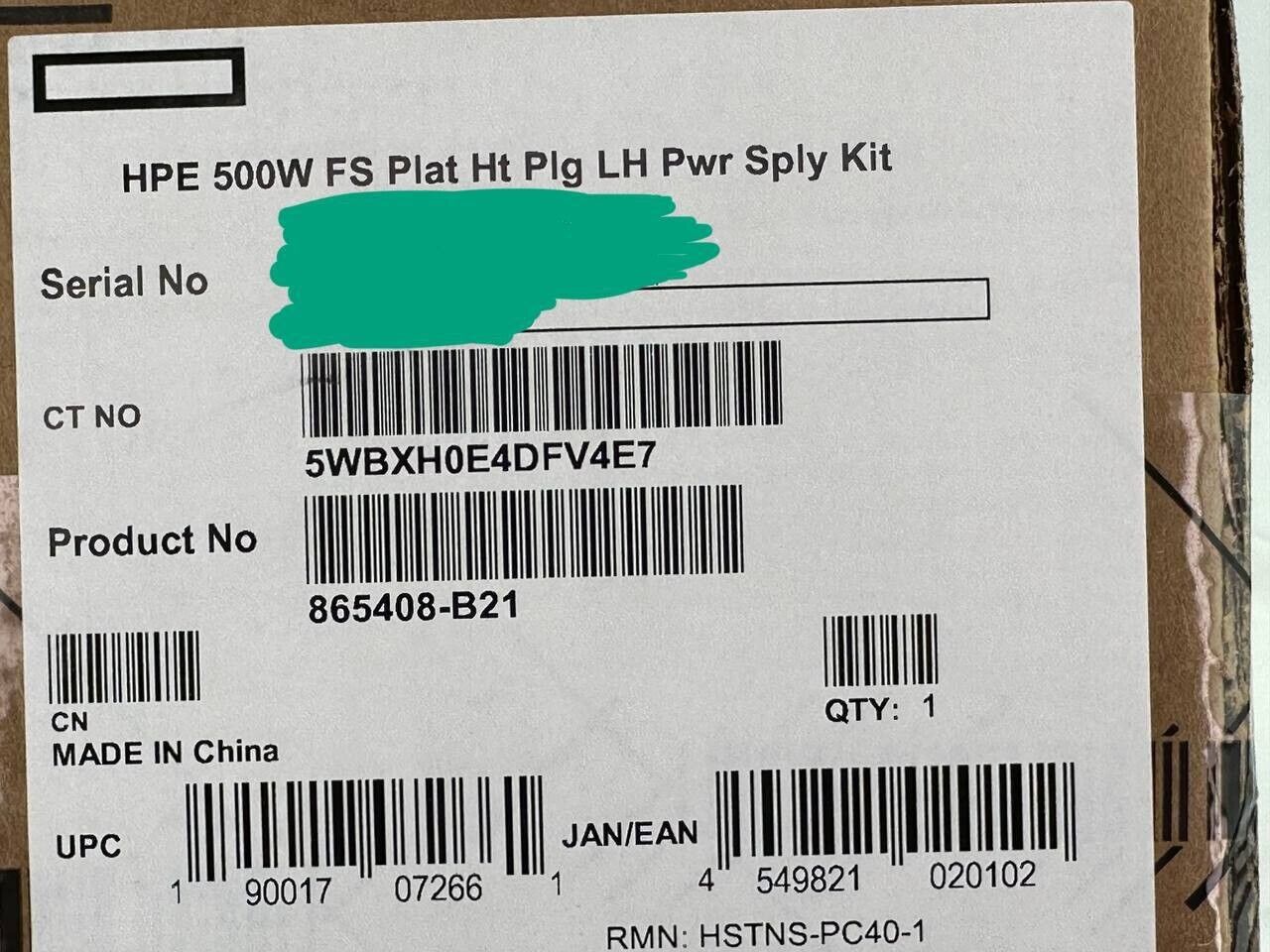 HPE 856408-B21 500W PSU FS Platinum Hot Plug Low Halogen Power Supply Kit.