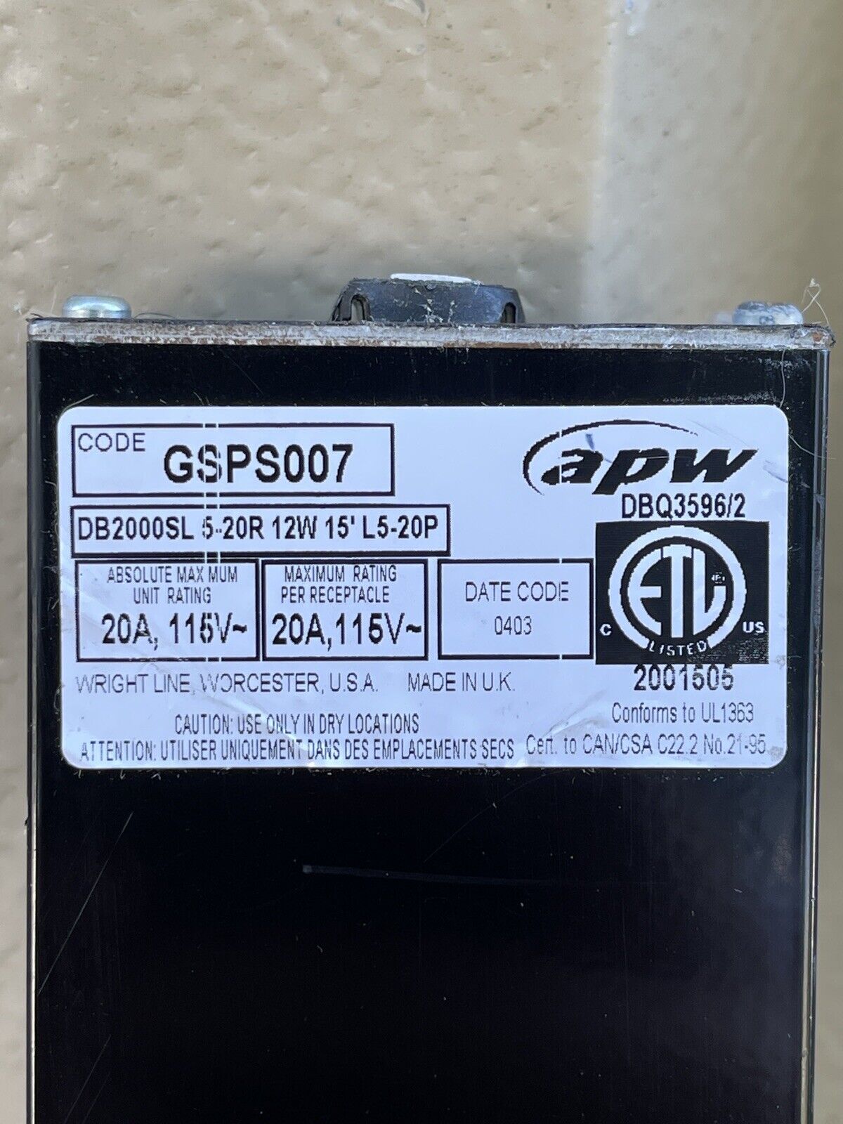 Lot of 10 APW Write Line GSPS007 PDU  20A 12x 5-20R outlets 120V L5-20P