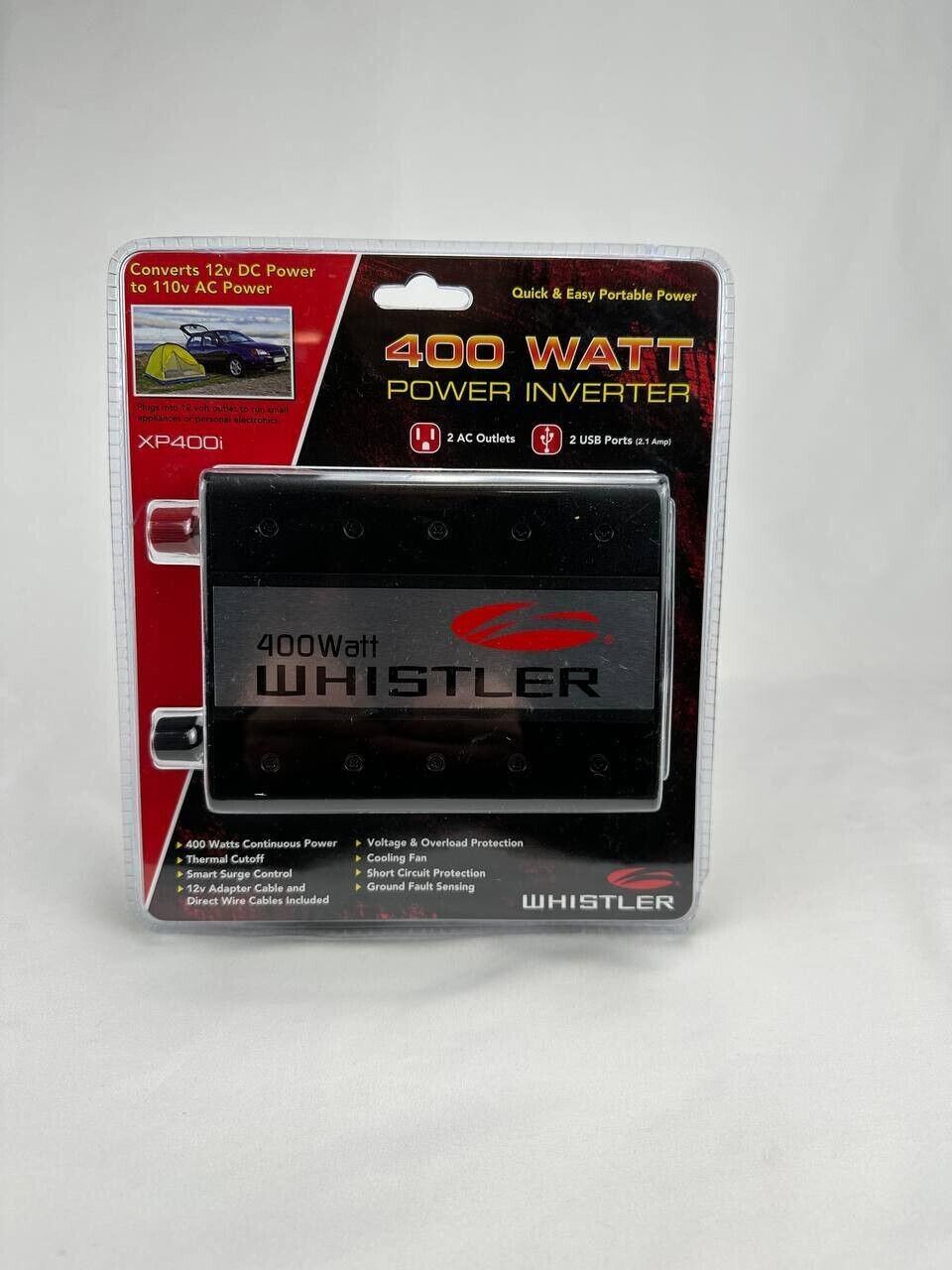 Whistler XP400i 400 Watt Power Inverter 2 USB Ports 2 AC Outlets 12V DC to AC