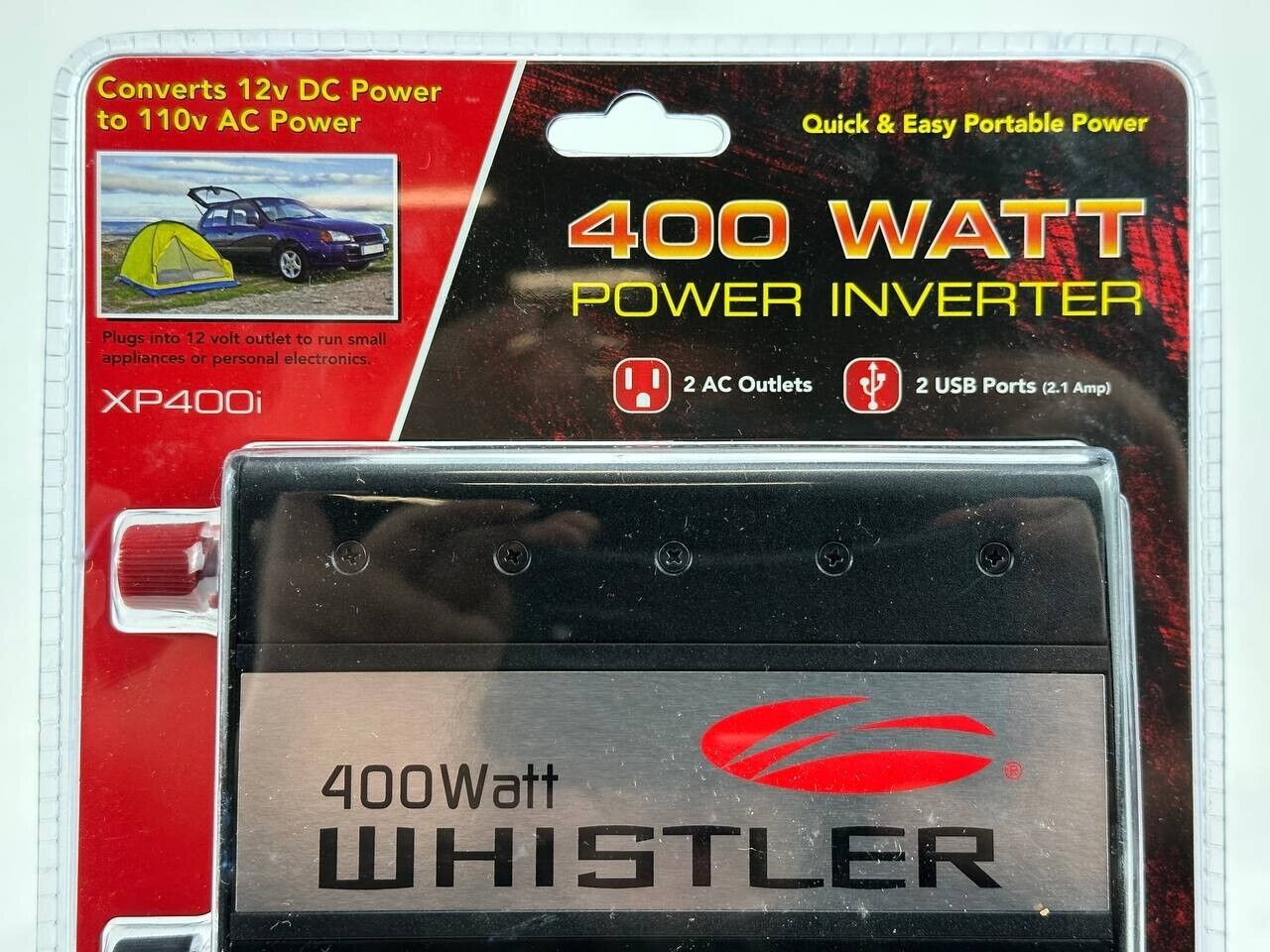 Whistler XP400i 400 Watt Power Inverter 2 USB Ports 2 AC Outlets 12V DC to AC