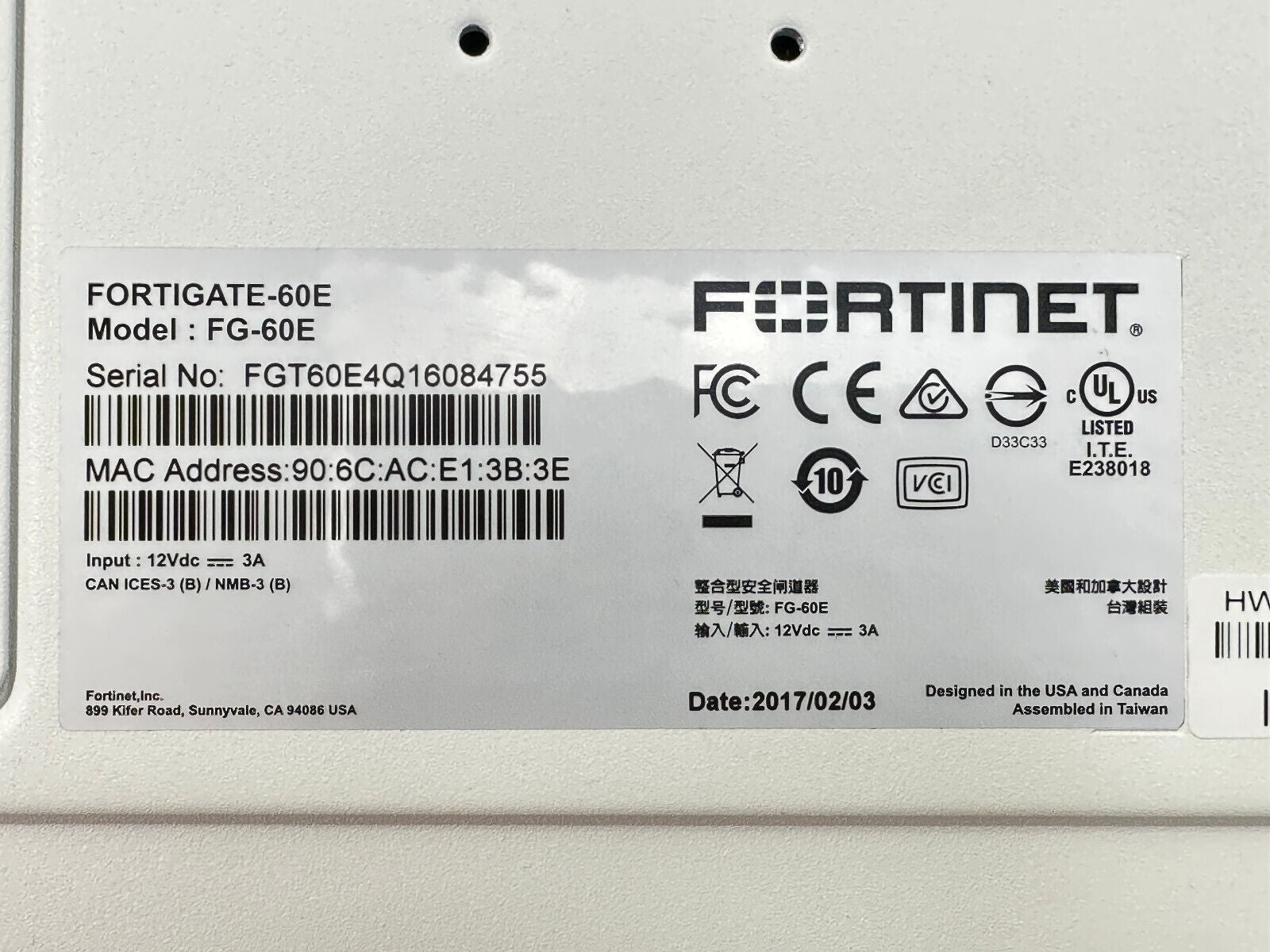 Fortinet FortiGate P18816-01-03 60E Next Generation Security Firewall 10x GE RJ45 WAN DMZ IPS.