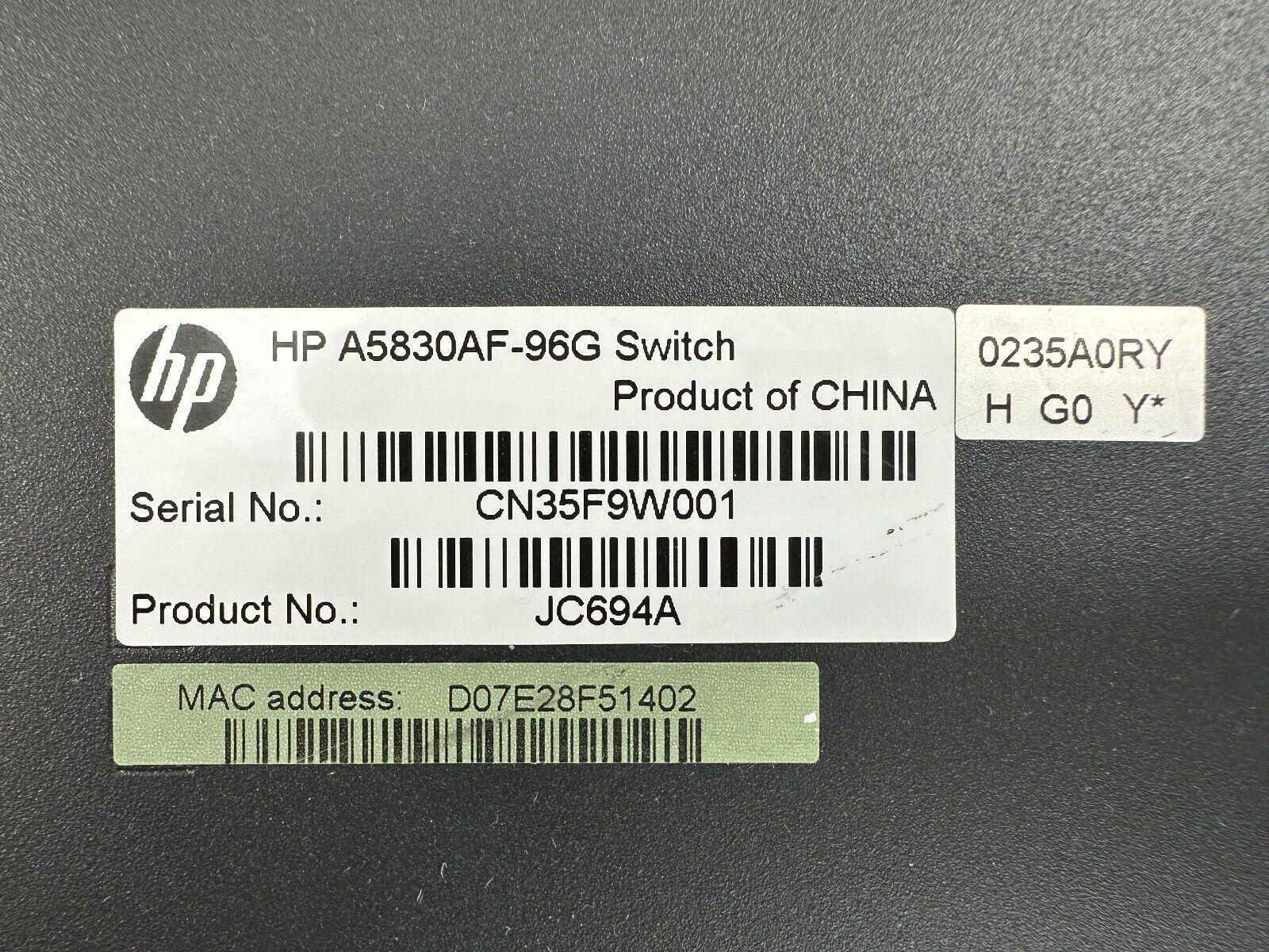 HPE JC694A FlexFabric A5830AF 96G Ethernet Switch 96x 1GbE RJ45 10x 10GbE SFP+ PSU Ears.