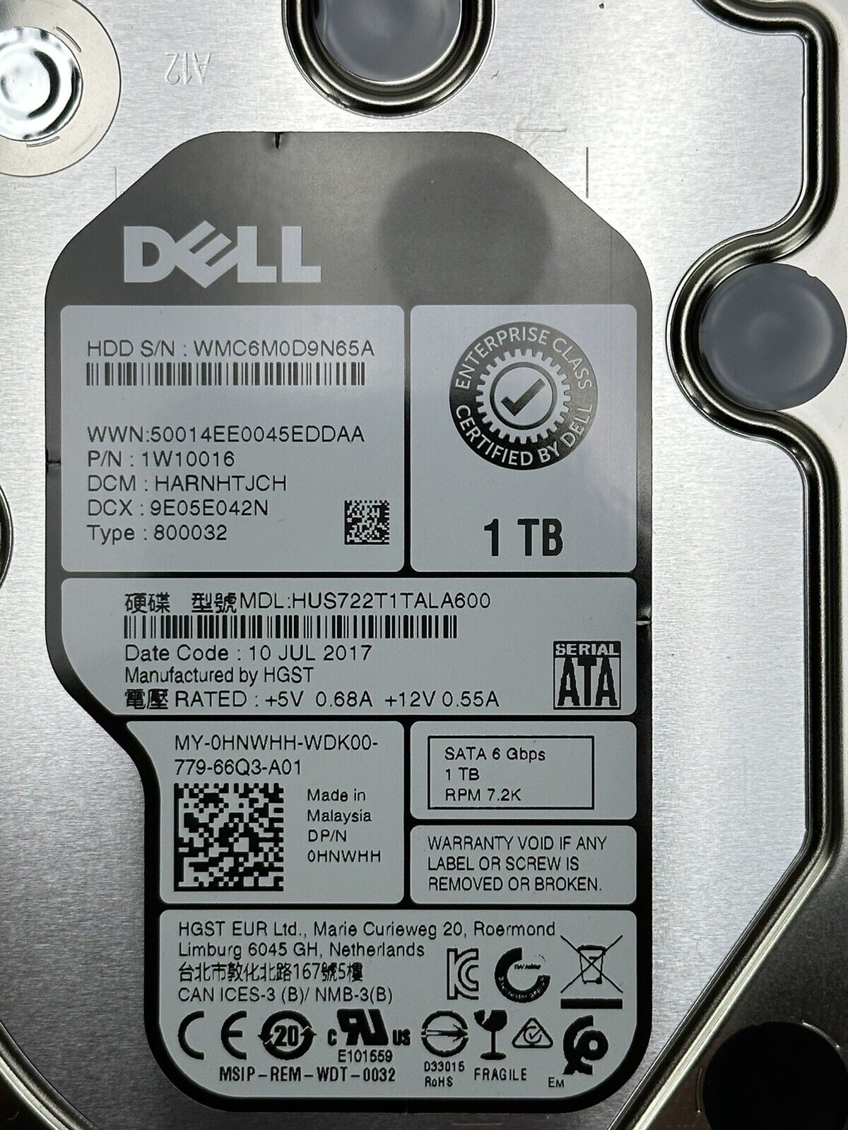 Dell 0HNWHH 1TB SATA 6Gb/s 7.2K rpm 3.5" LFF 512e HDD Hard Disk Drive