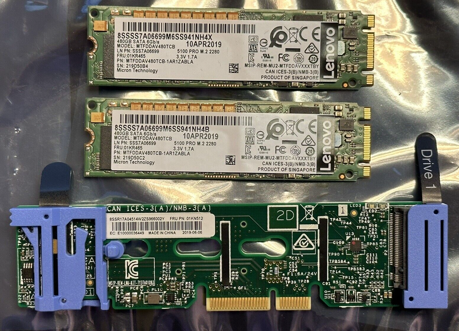 Lenovo ThinkSystem Boot Device Dual M.2 Module w/ 2x SATA Mixed Use 480GB SSD.