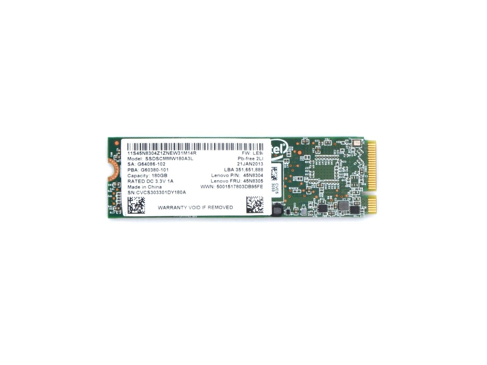 Lenovo 45N8304 Intel 180GB SATA 6Gb/s M.2 2280 MLC SSD Solid State Drive 6G