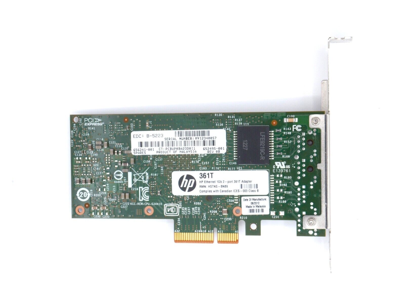 HP Intel 1GB Dual Port PCI-e 361T RJ-45 Network Adapter High-Profile Bracket NIC