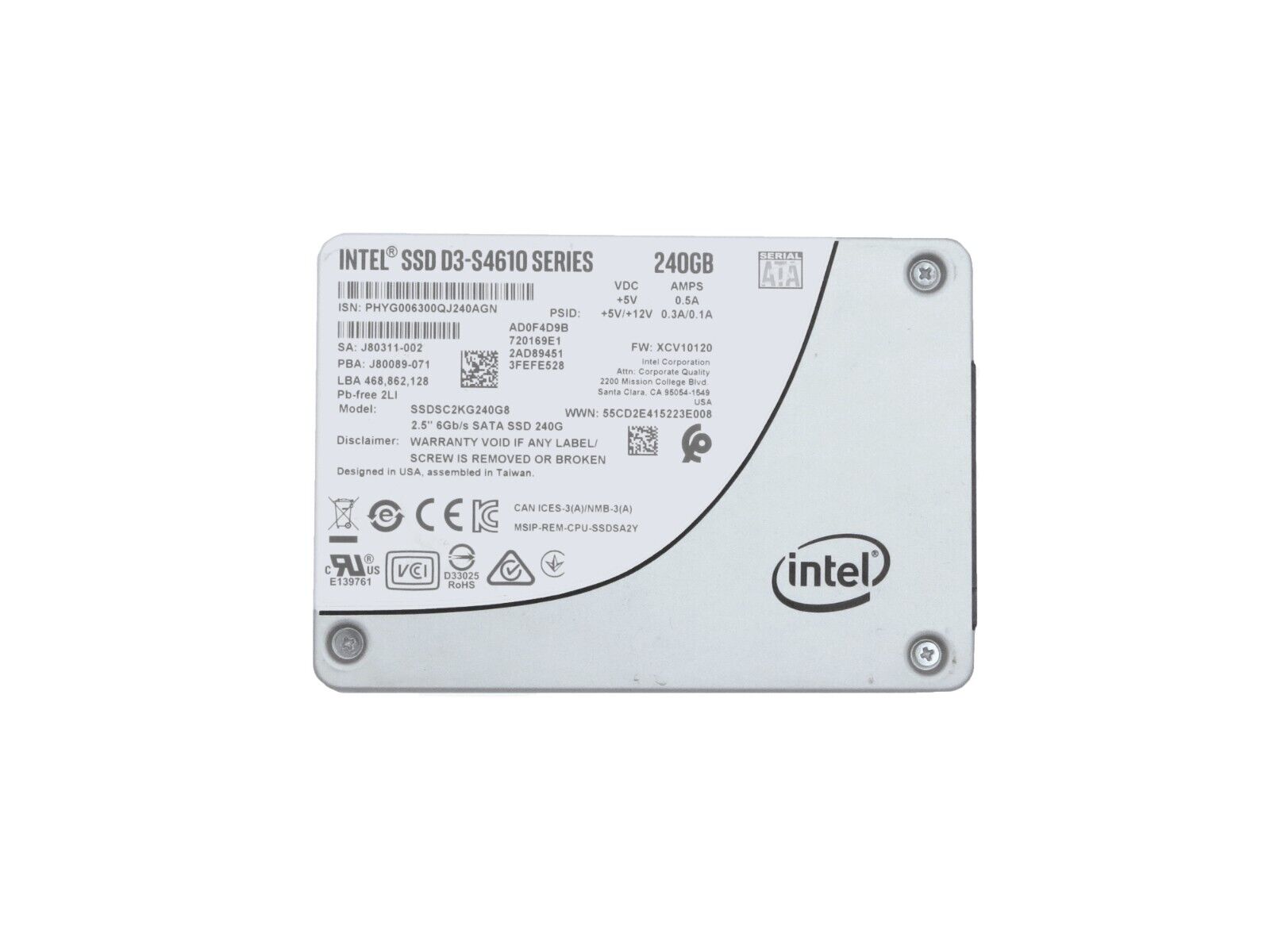 Intel D3-S4610 Series 240 GB 6 Gb/s SATA 2.5" SSD Solid State Drive 100%