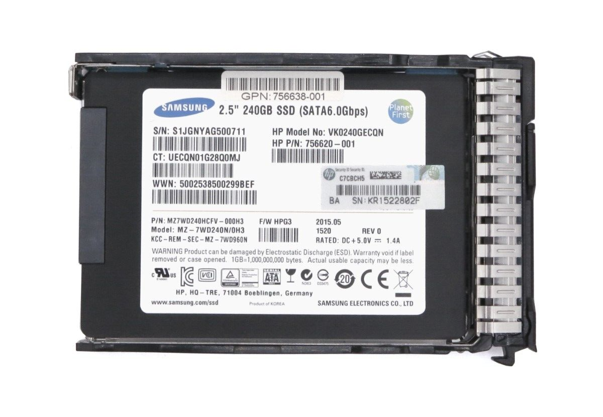 HPE 757366-001 Samsung 240GB SATA 6G SFF 2.5 MLC SSD SC Original Tray
