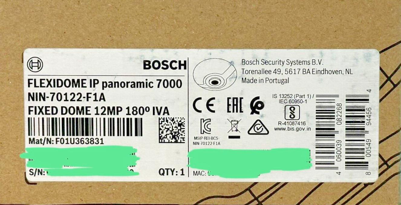 Bosch NIN-70122-F1A Flexidome IP 12MP 180 deg IVA Panoramic Camera Fixed Dome MP