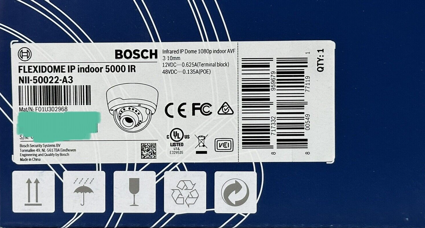 Bosch NII-50022-A3 Flexidome IP Indoor 5000 HD 1080p 3-10mm Camera AVF F1.3 Dome