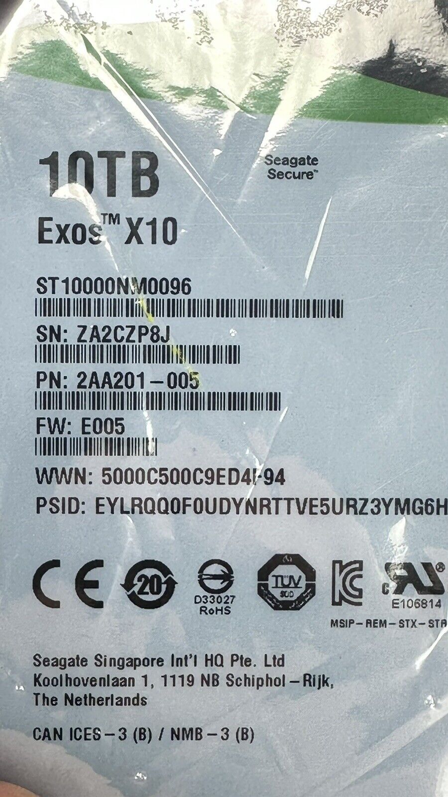 Seagate Exos X10 ST10000NM0096 10TB Enterprise 7.2K 12Gb/s 256MB 3.5 SAS HDD AF